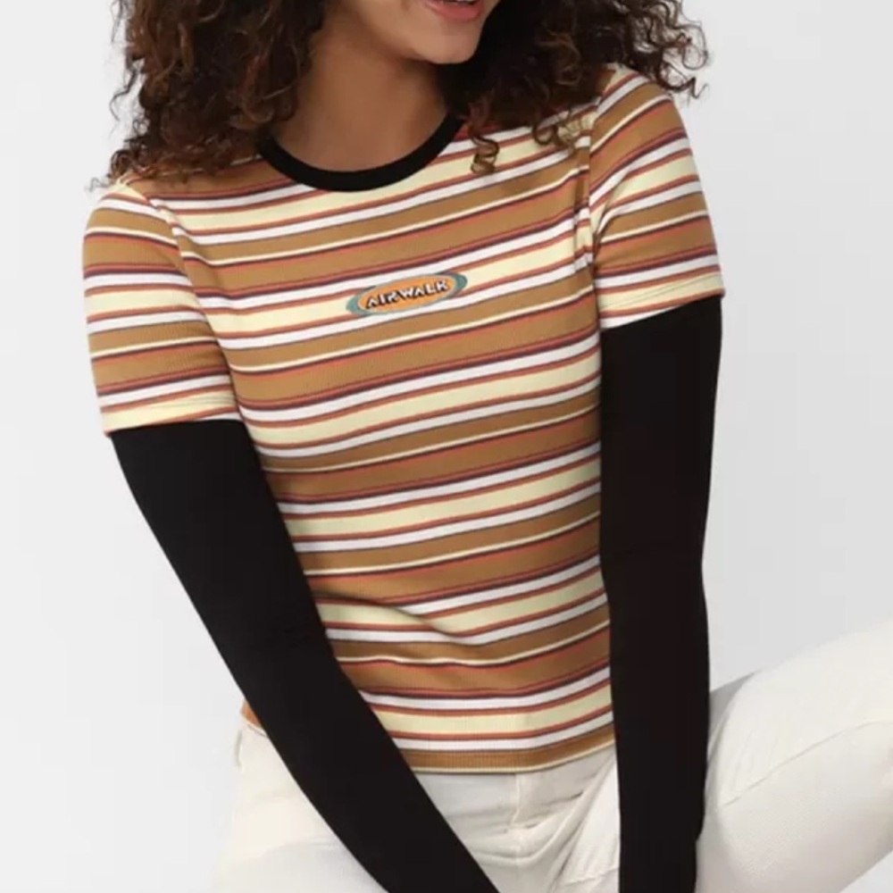 Airwalk Brown and Orange Fitted Long Sleeve Tee